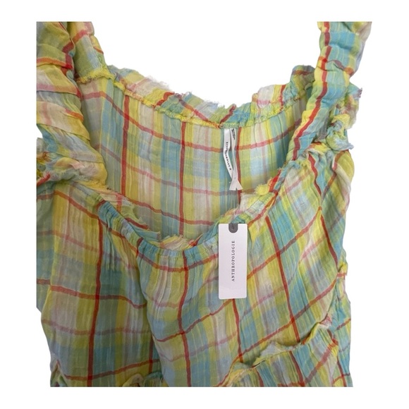 NWT Anthropologie Yellow and Blue Plaid Mini Dress - Picture 3 of 5